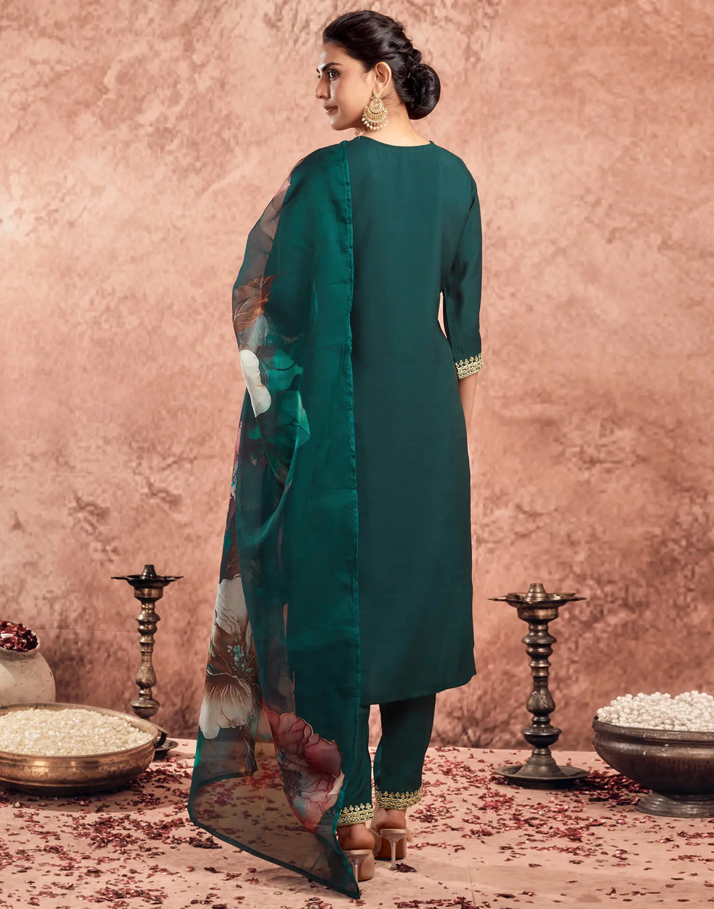 Silk Embroidered Straight 3 Piece Kurta Set
