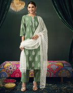 Silk Blend Foil Print Straight 3 Piece Kurta Set