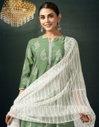 Silk Blend Foil Print Straight 3 Piece Kurta Set