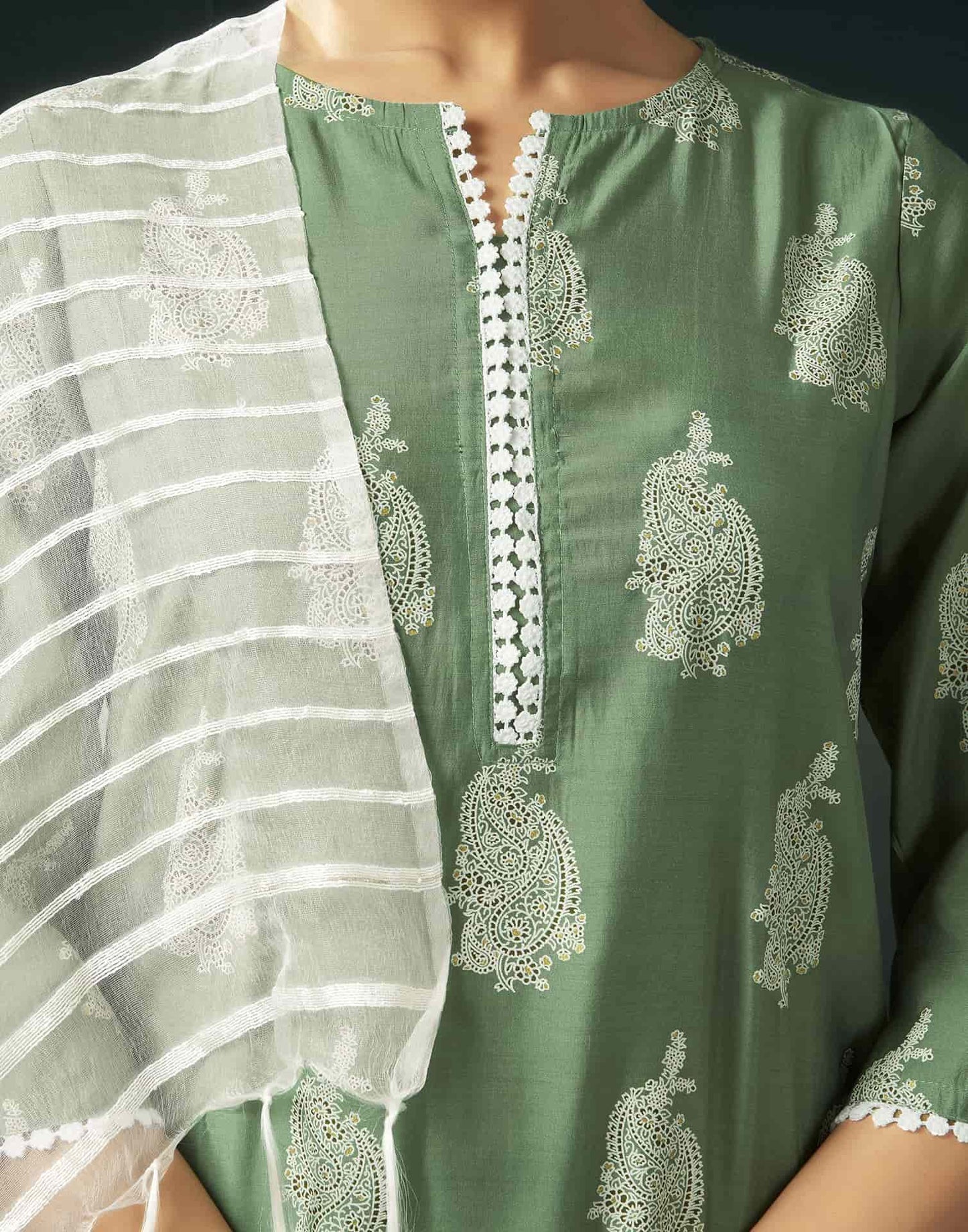 Silk Blend Printed Straight Kurta with Pant & Dupatta
