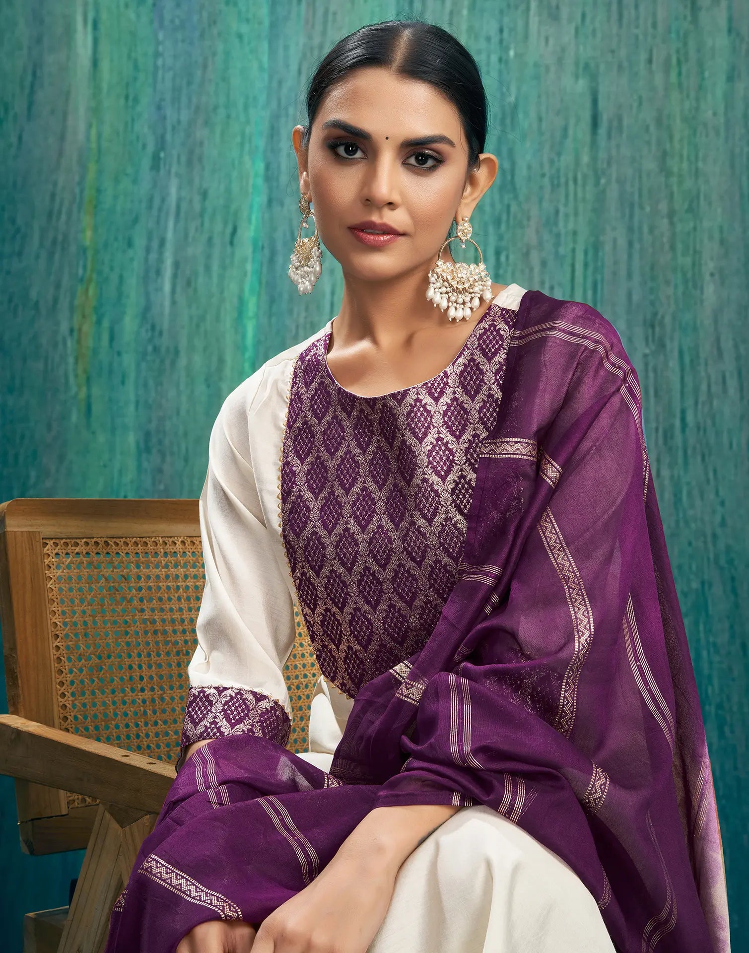 Silk Blend Woven Straight 3 Piece Kurta Set