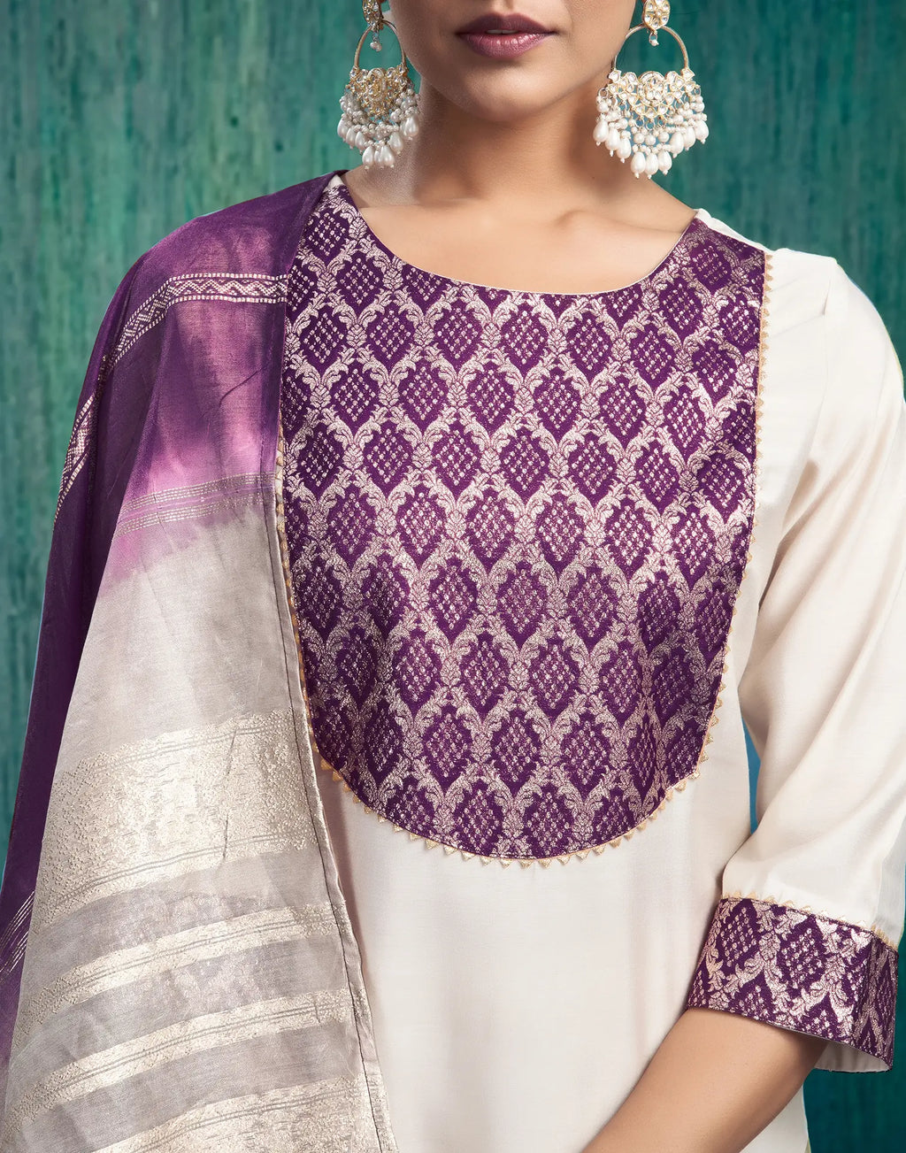 Silk Blend Woven Straight 3 Piece Kurta Set