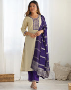 Silk Blend Embroidered Straight 3 Piece Kurta Set