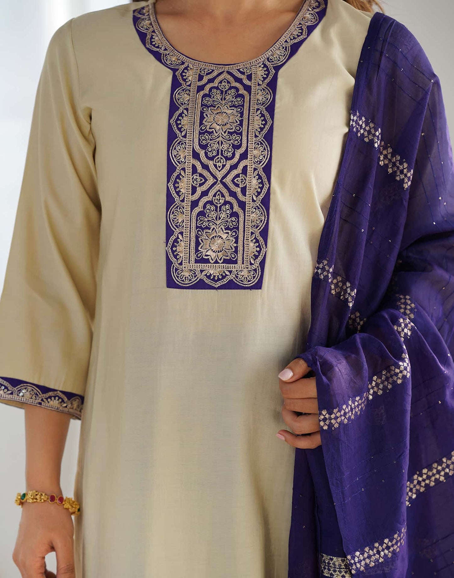 Silk Blend Sequence Embrodery Straight Kurta with Pant & Dupatta