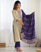 Silk Blend Embroidered Straight 3 Piece Kurta Set