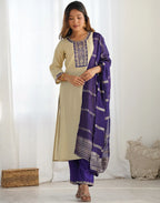 Silk Blend Embroidered Straight 3 Piece Kurta Set