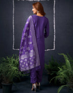 Cotton Blend Embroidered Straight 3 Piece Kurta Set