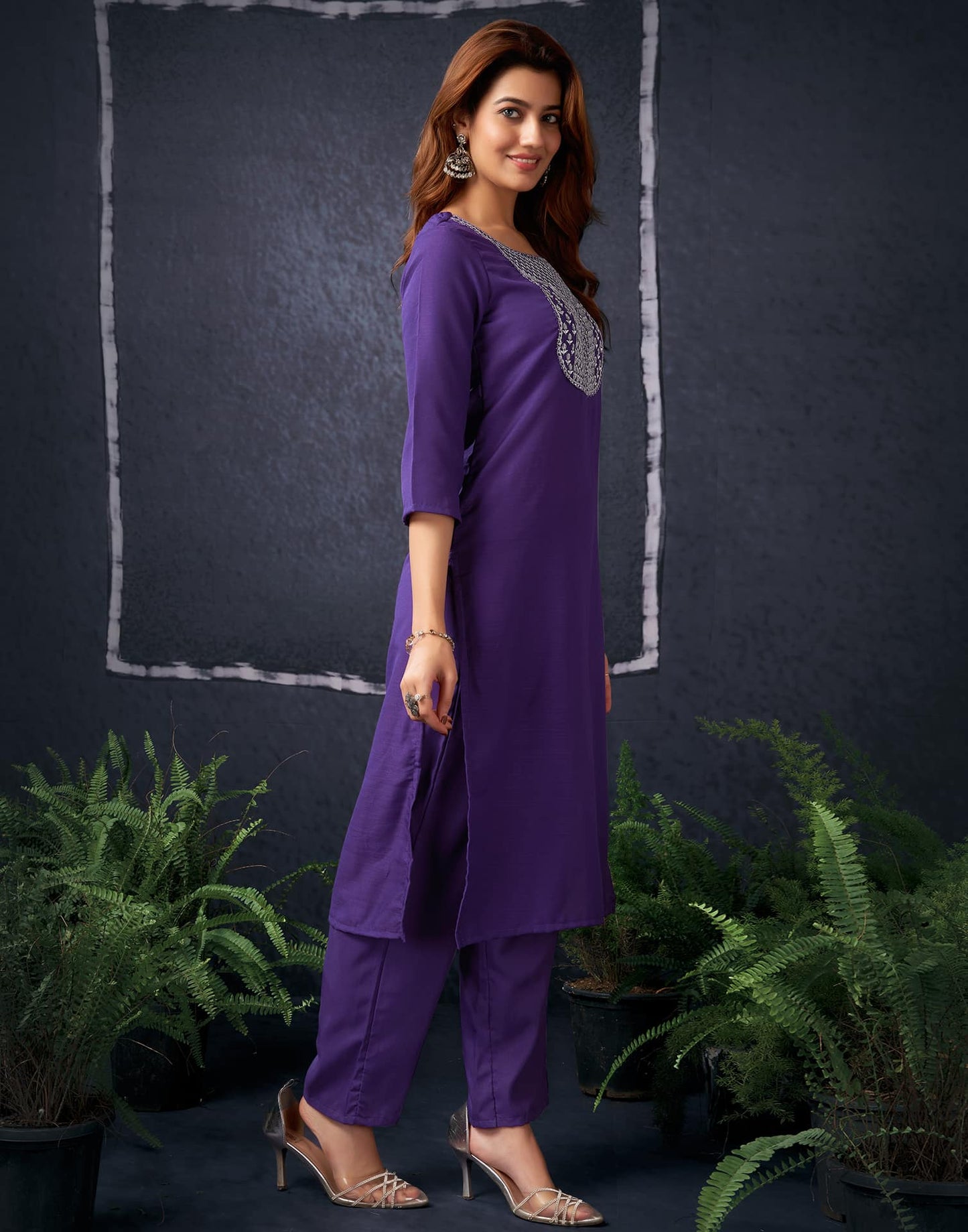 Cotton Blend Sequence, Embroidery Straight Kurta with Pant & Dupatta
