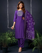 Cotton Blend Embroidered Straight 3 Piece Kurta Set