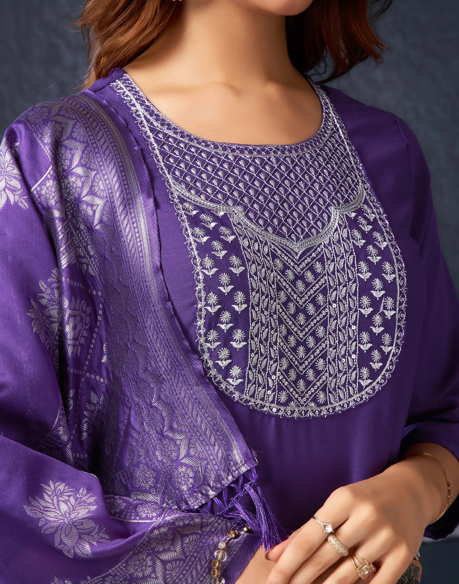Cotton Blend Embroidered Straight 3 Piece Kurta Set