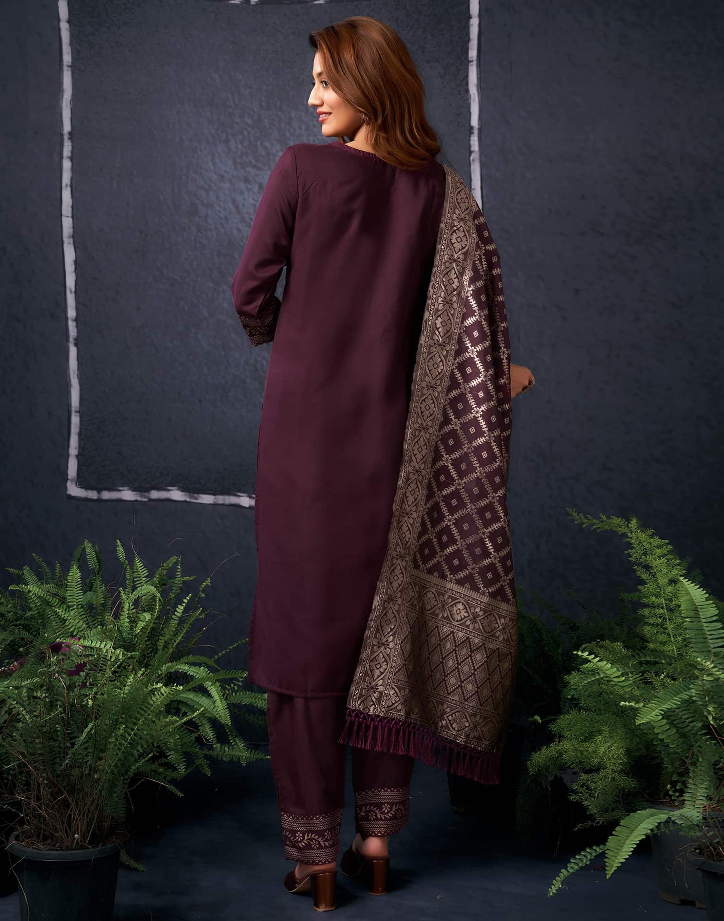Cotton Blend Sequence Embroidery, Foil Print and Gota Lace Straight Kurta with Pant & Dupatta
