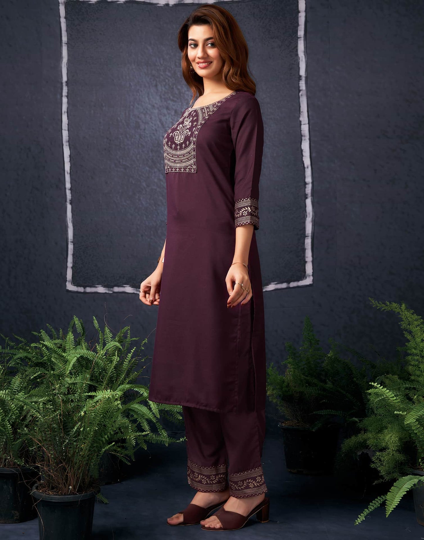 Cotton Blend Sequence Embroidery, Foil Print and Gota Lace Straight Kurta with Pant & Dupatta