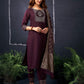 Cotton Blend Sequence Embroidery, Foil Print and Gota Lace Straight Kurta with Pant & Dupatta