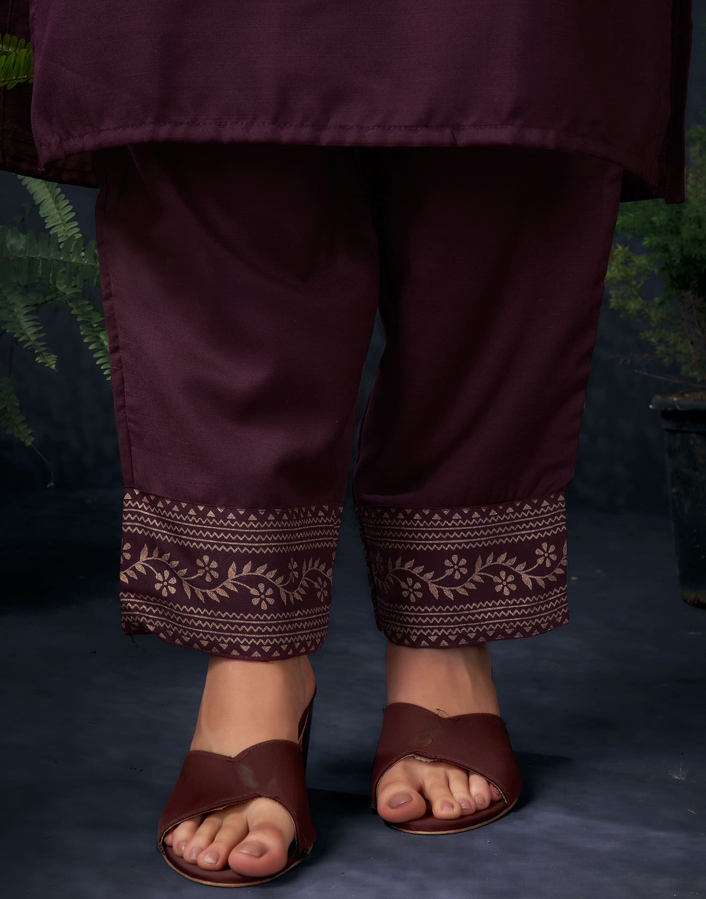 Cotton Blend Sequence Embroidery, Foil Print and Gota Lace Straight Kurta with Pant & Dupatta