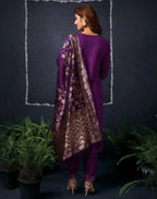 Cotton Blend Embroidered Straight 3 Piece Kurta Set