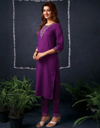 Cotton Blend Embroidered Straight 3 Piece Kurta Set