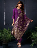 Cotton Blend Embroidered Straight 3 Piece Kurta Set