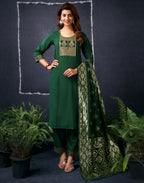Cotton Blend Embroidered Straight 3 Piece Kurta Set