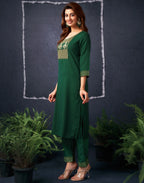 Cotton Blend Embroidered Straight 3 Piece Kurta Set