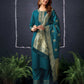 Cotton Blend Sequence Embroidery, Foil Print and Lace Straight Kurta with Pant & Dupatta