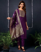 Cotton Blend Embroidered Straight 3 Piece Kurta Set