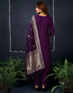 Cotton Blend Embroidered Straight 3 Piece Kurta Set