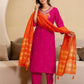 Silk Blend Embroidered Straight Kurta with Pant & Dupatta