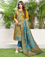Silk Jacquard Woven Straight 3 Piece Kurta Set