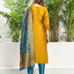 Silk Blend Jacquard Work Straight Kurta with Pant & Dupatta