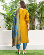 Silk Jacquard Woven Straight 3 Piece Kurta Set