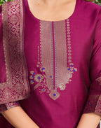 Silk Jacquard Woven Straight 3 Piece Kurta Set