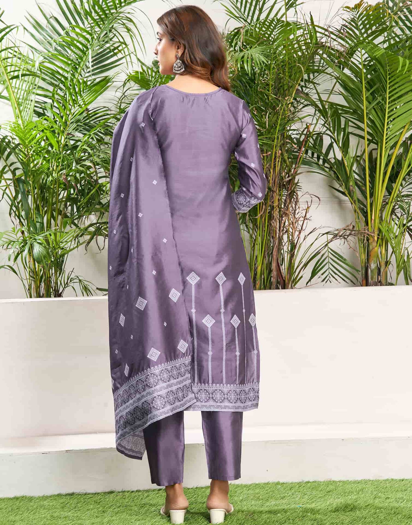 Silk Blend Jacquard Work Straight Kurta with Pant & Dupatta