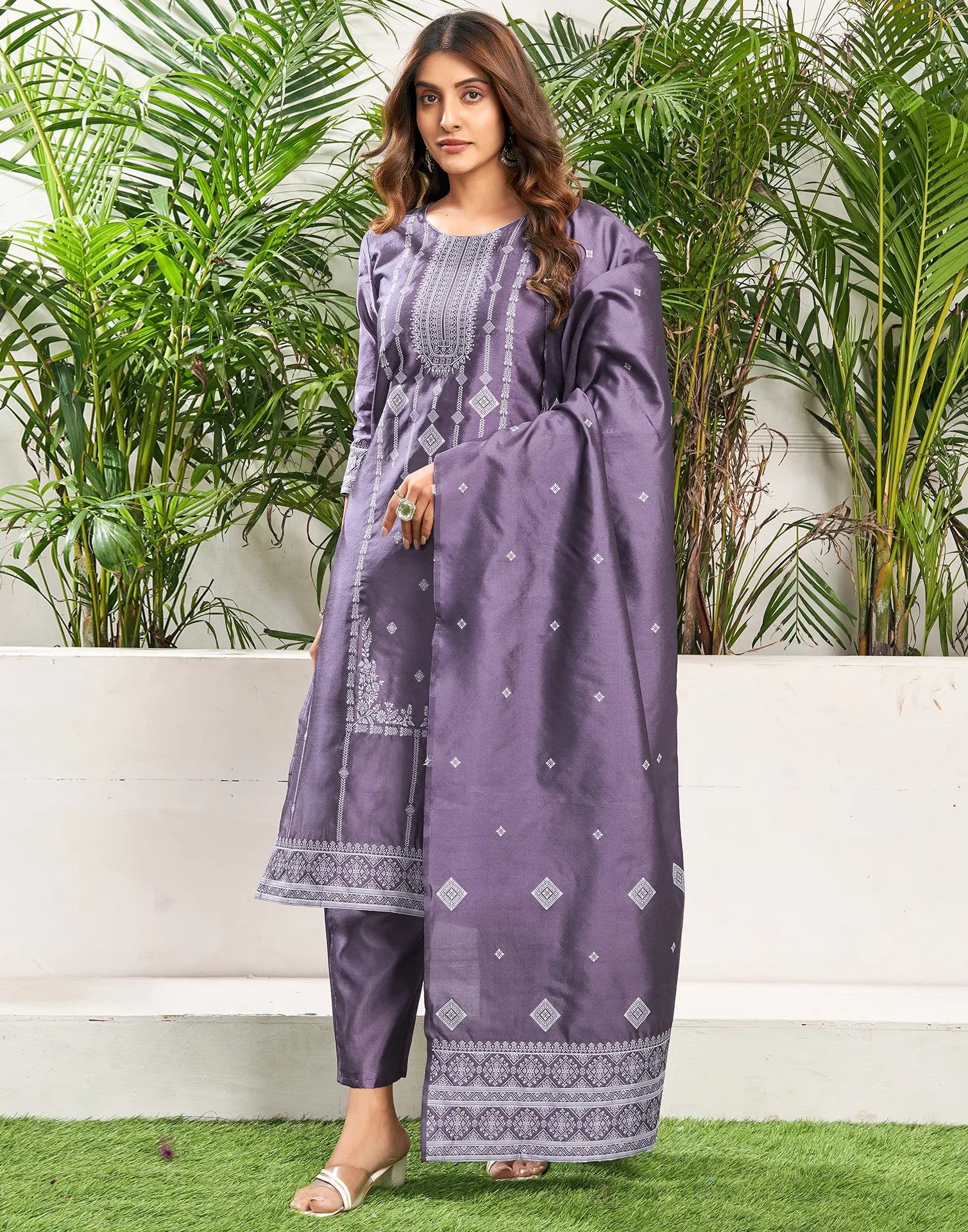 Silk Jacquard Woven Straight 3 Piece Kurta Set