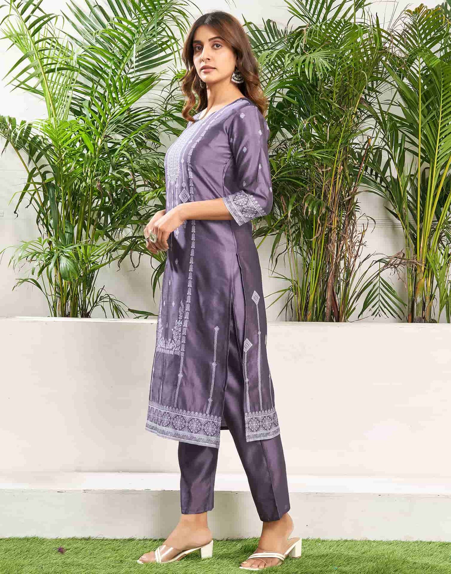 Silk Blend Jacquard Work Straight Kurta with Pant & Dupatta