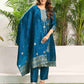 Silk Blend Jacquard Work Straight Kurta with Pant & Dupatta