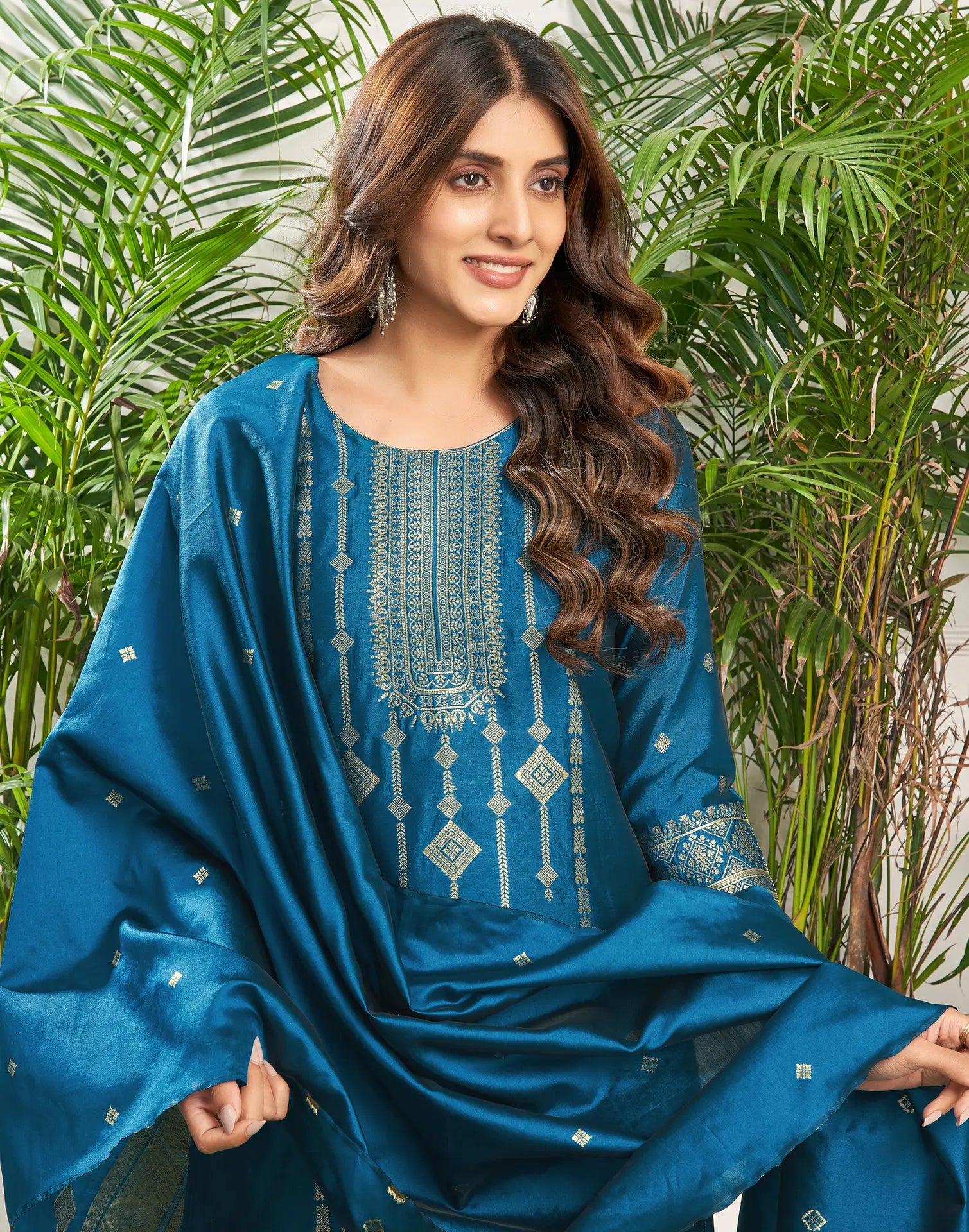 Silk Jacquard Woven Straight 3 Piece Kurta Set