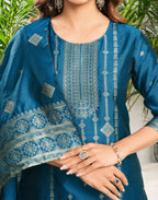 Silk Jacquard Woven Straight 3 Piece Kurta Set