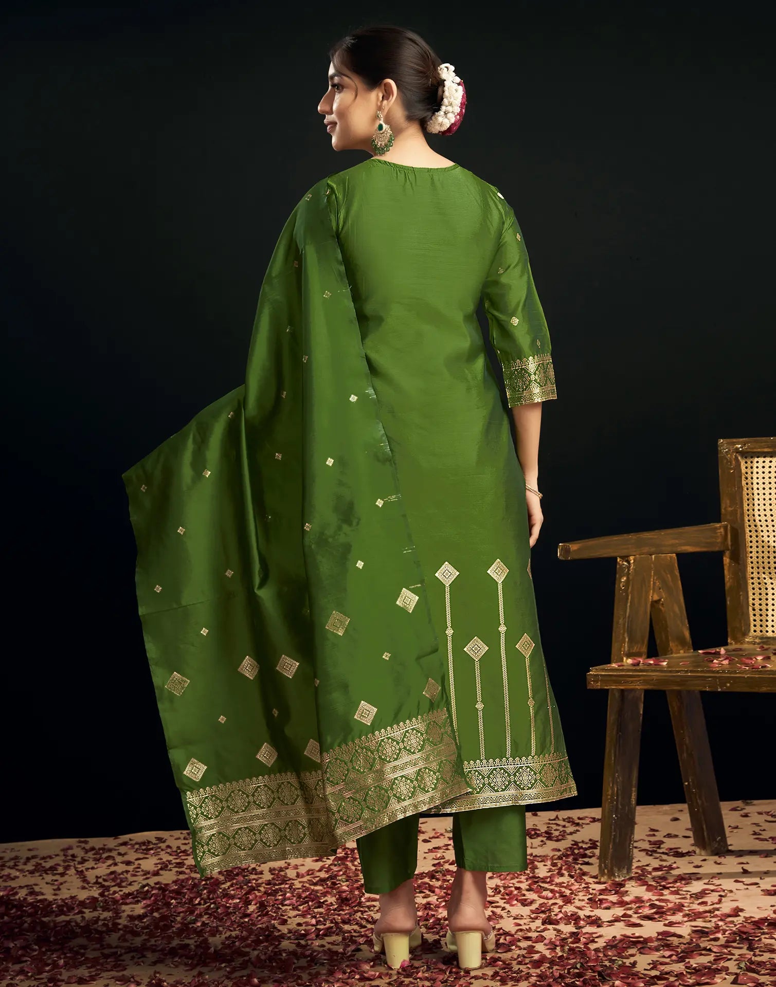 Silk Jacquard Woven Straight 3 Piece Kurta Set