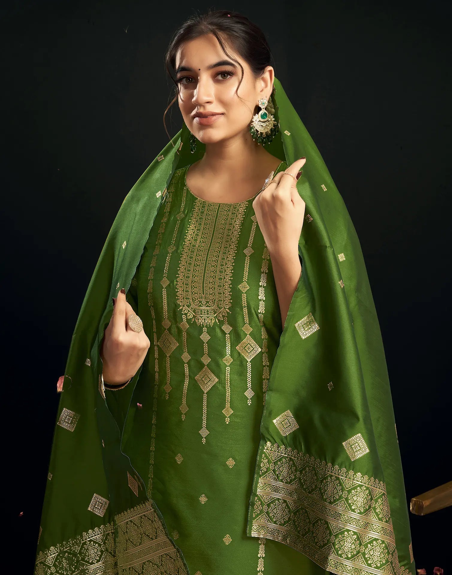 Silk Jacquard Woven Straight 3 Piece Kurta Set
