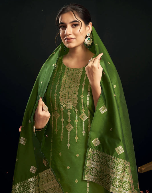 Silk Jacquard Woven Straight 3 Piece Kurta Set