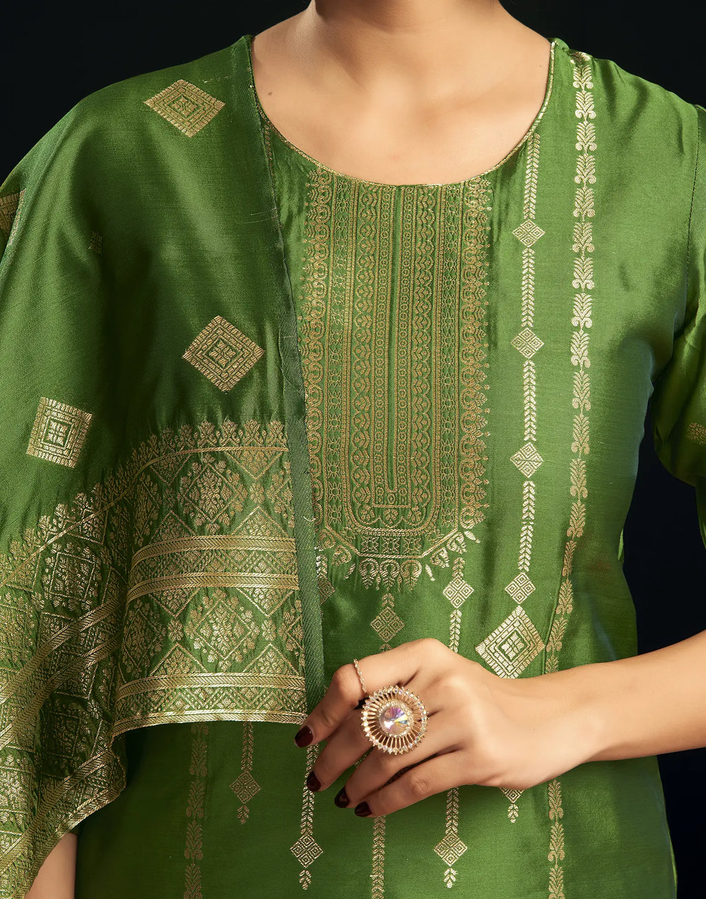 Silk Jacquard Woven Straight 3 Piece Kurta Set