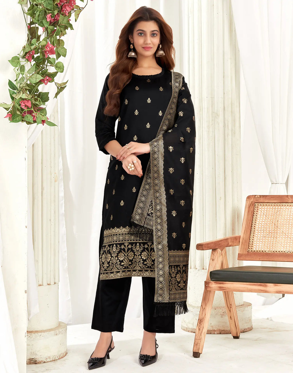 Silk Jacquard Woven Straight 3 Piece Kurta Set