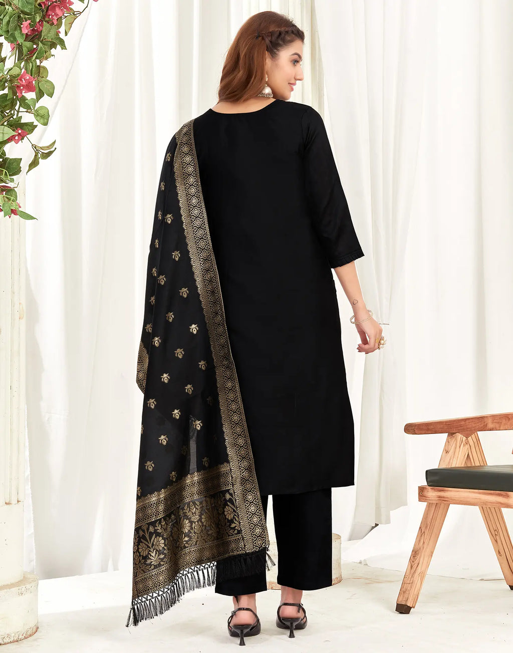 Silk Jacquard Woven Straight 3 Piece Kurta Set