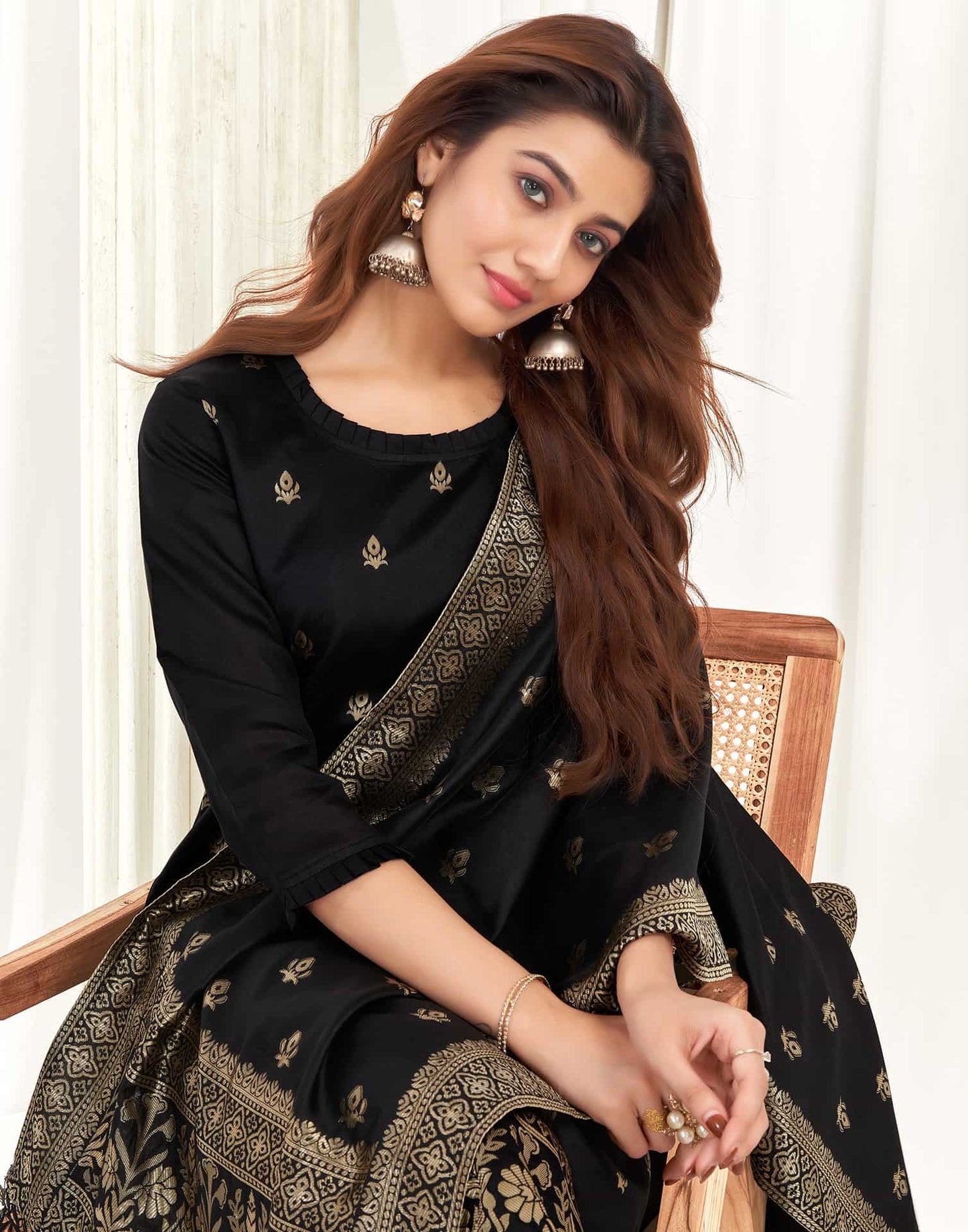 Silk Blend Jacquard Work Straight Kurta with Pant & Dupatta