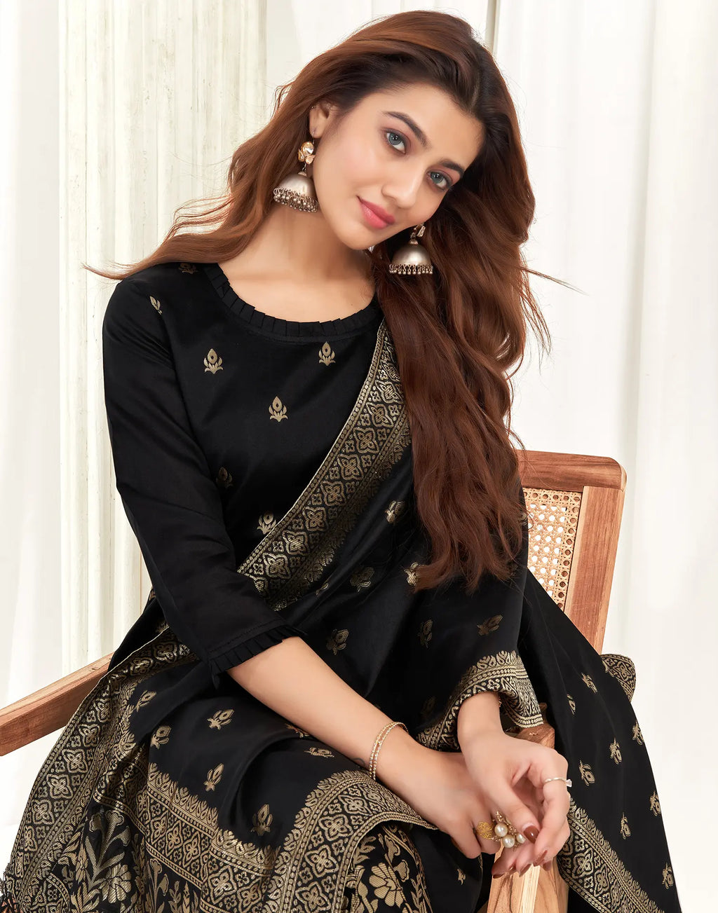 Silk Jacquard Woven Straight 3 Piece Kurta Set