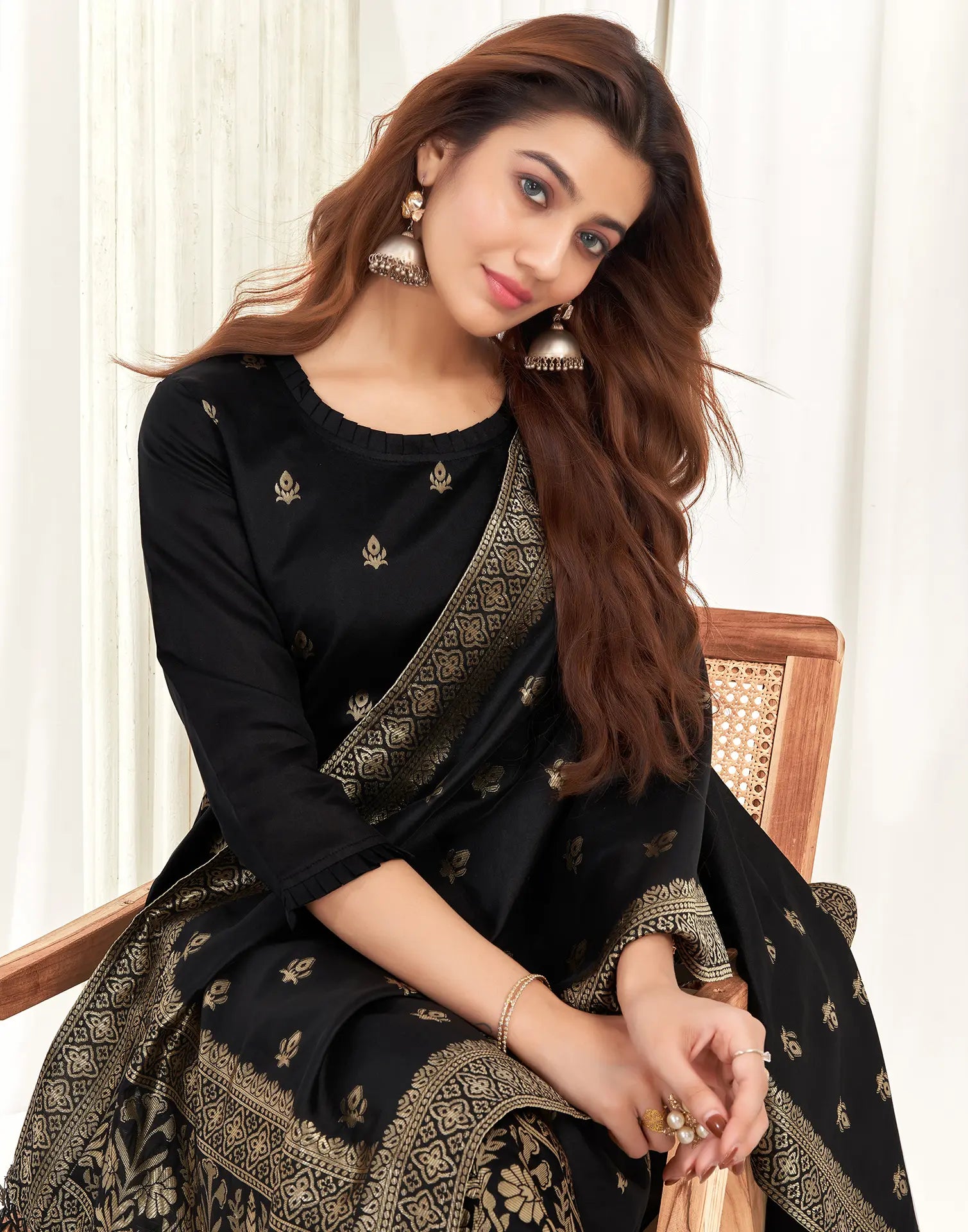 Silk Jacquard Woven Straight 3 Piece Kurta Set