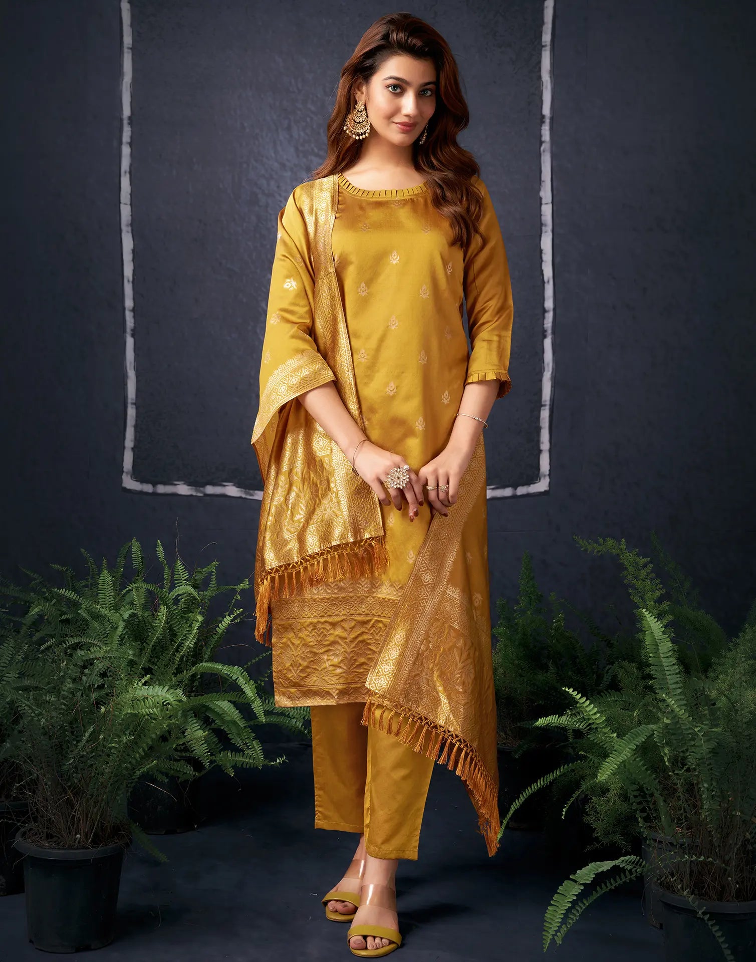 Silk Jacquard Woven Straight 3 Piece Kurta Set