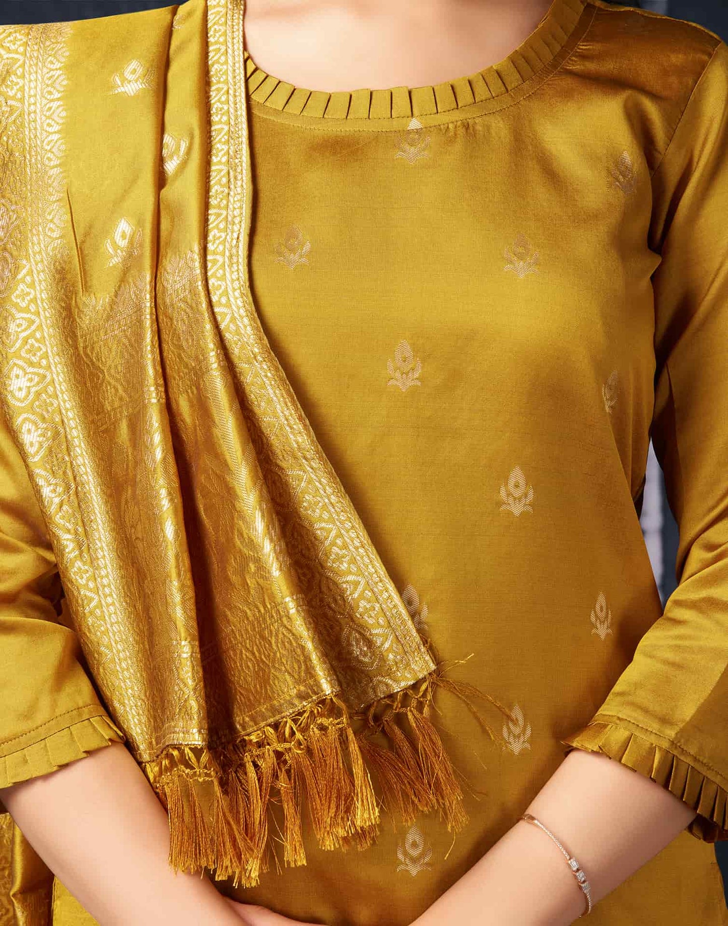 Silk Blend Jacquard Work Straight Kurta with Pant & Dupatta