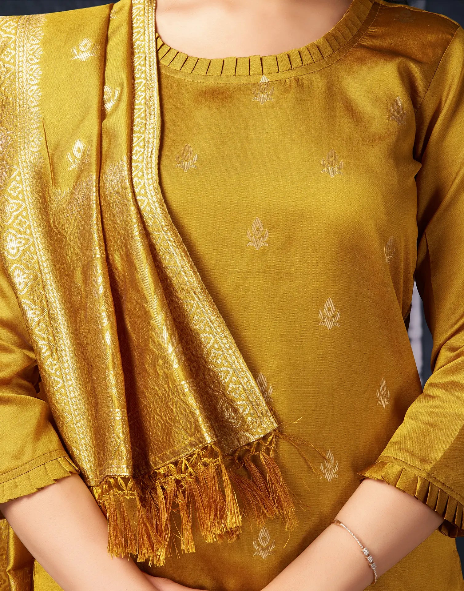 Silk Jacquard Woven Straight 3 Piece Kurta Set