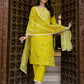 Yellow Cotton Blend Embroidery and Sequins Work Straight Kurta Set for Women